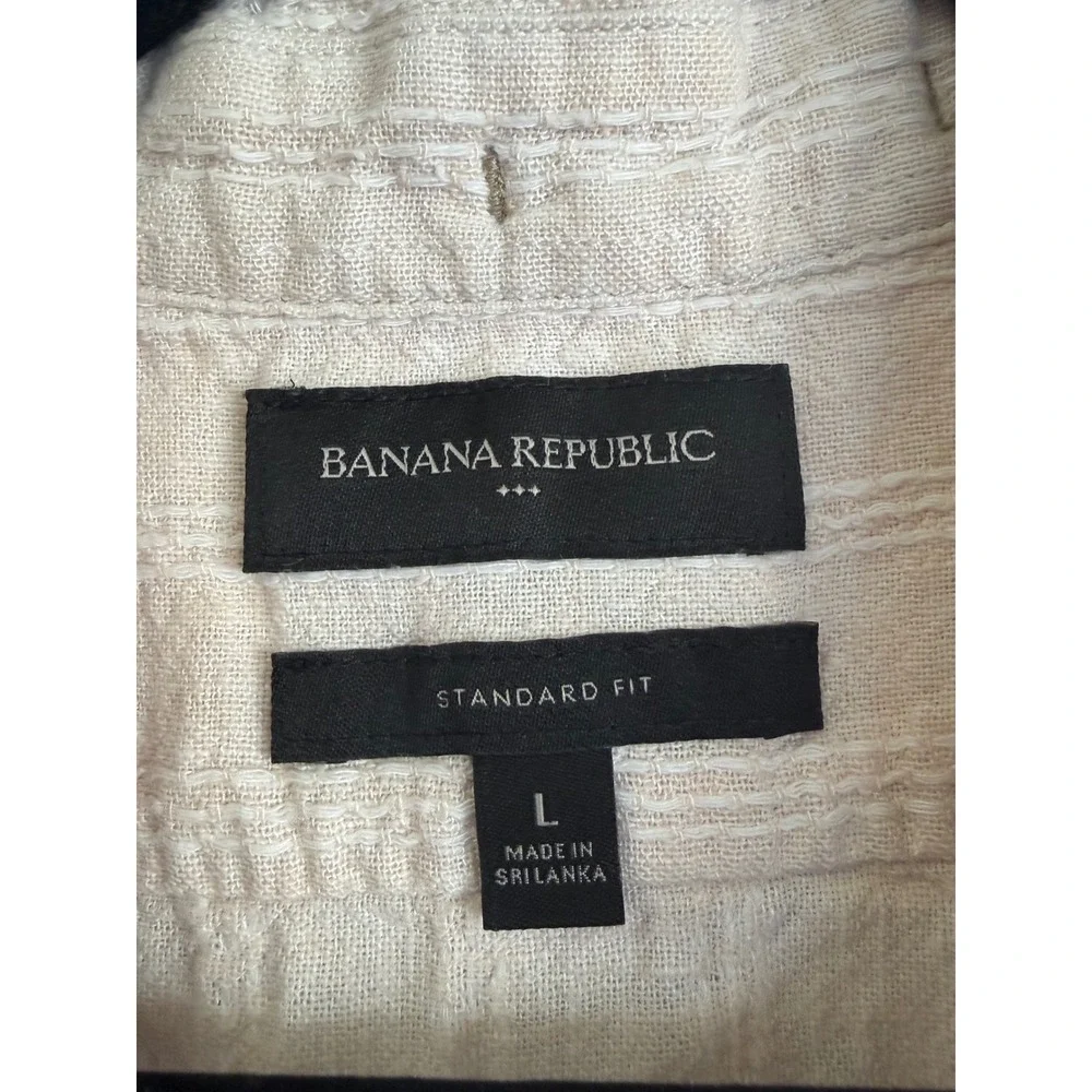 Banana Republic Mens Linen Blend Stripe Short Sleeve Shirt Beige Large Standard